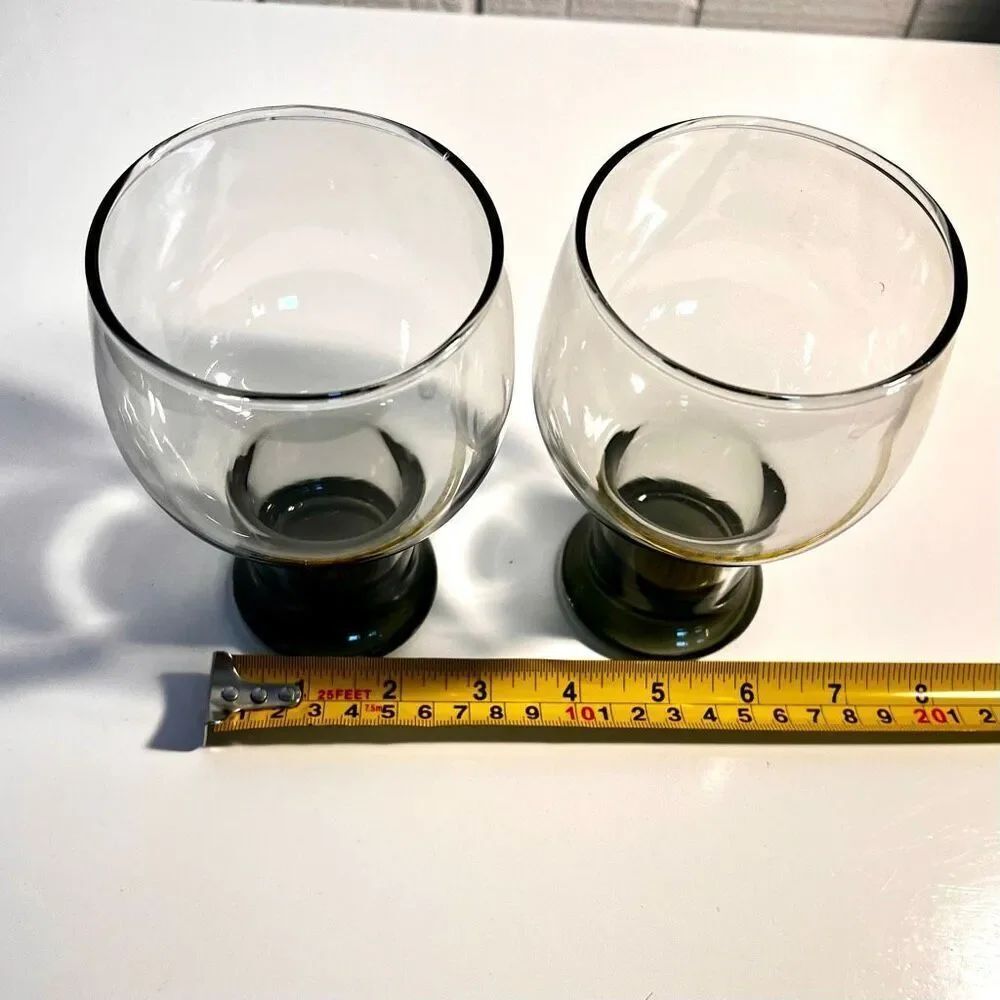Set of 2 Vintage MCM Libbey STAX SMOKE Gray Pedestal Glasses Goblets Retro Barwa - Picture 6 of 6